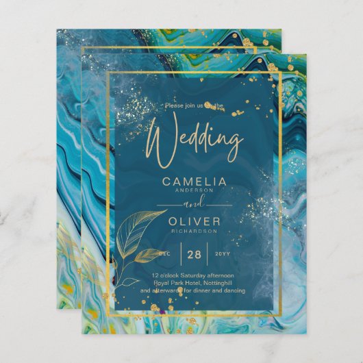 Peacock Blue Gold INK Abstrakt Wedding (Vorne/Hinten)
