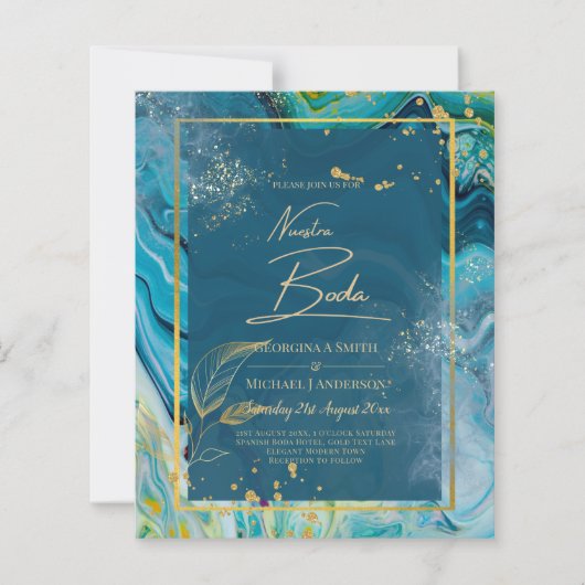 Peacock Blue Gold INK Abstrakt Wedding (Vorderseite)