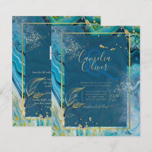 Peacock Blue Gold INK Abstrakt Wedding (Vorne/Hinten)