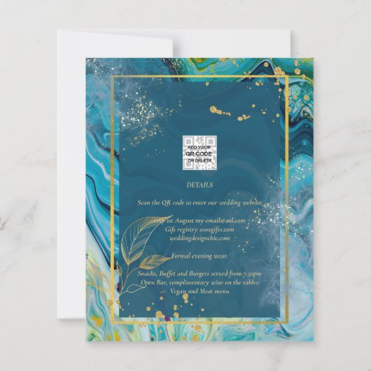 Peacock Blue Gold INK Abstrakt Wedding (Rückseite)