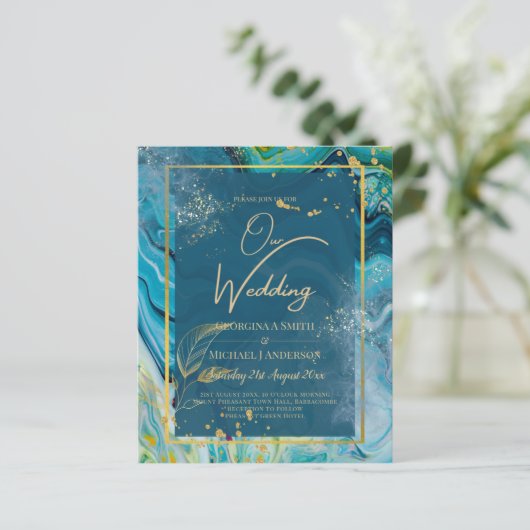 Peacock Blue Gold INK Abstrakt Wedding (Stehend Vorderseite)