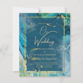 Peacock Blue Gold INK Abstrakt Wedding