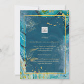Peacock Blue Gold INK Abstrakt Wedding Einladung (Rückseite)