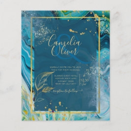 Peacock Blue Gold INK Abstrakt Wedding Flyer