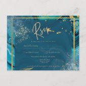 Peacock Blue Gold INK Abstrakt Wedding Postkarte (Vorderseite)