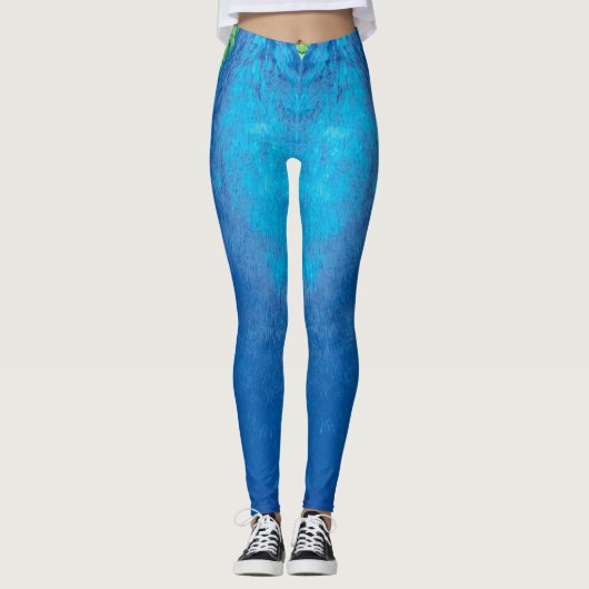 Peacock Blue Green Feather Textur Sommervibes werd Leggings (Vorderseite)