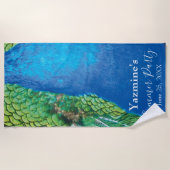 Peacock Blue Green Feather Textur Sommervibes werd Strandtuch (Vorderseite)