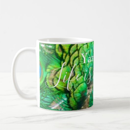 Peacock Blue Green Feather Texture Summer Vibes Kaffeetasse (Links)