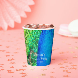 Peacock Blue Green Feather Texture Summer Vibes Pappbecher