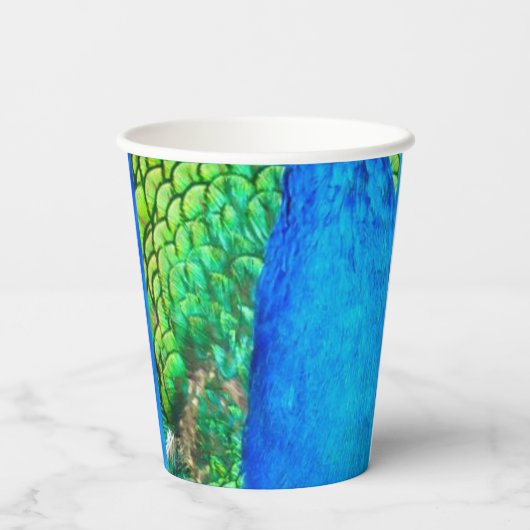 Peacock Blue Green Feather Texture Summer Vibes Pappbecher (Rückseite)