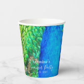 Peacock Blue Green Feather Texture Summer Vibes Pappbecher (Vorderseite)