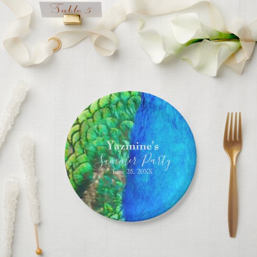 Peacock Blue Green Feather Texture Summer Vibes Pappteller (Hochzeit)