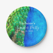 Peacock Blue Green Feather Texture Summer Vibes Pappteller (Vorderseite)