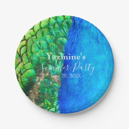 Peacock Blue Green Feather Texture Summer Vibes Pappteller (Vorderseite)