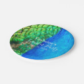 Peacock Blue Green Feather Texture Summer Vibes Pappteller (Schrägansicht)