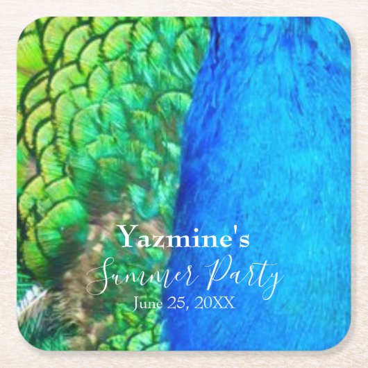 Peacock Blue Green Feather Texture Summer Vibes Rechteckiger Pappuntersetzer (Vorderseite)