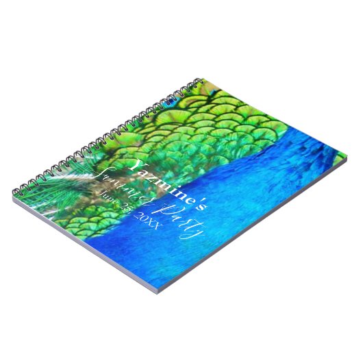 Peacock Blue Green Feather Texture Summer Vibes Sq Notizblock (Linke Seite)