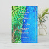 Peacock Blue Green Feather Texture Summer Wedding Einladung (Stehend Vorderseite)