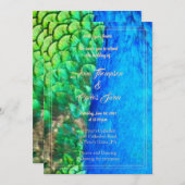 Peacock Blue Green Feather Texture Summer Wedding Einladung (Vorne/Hinten)