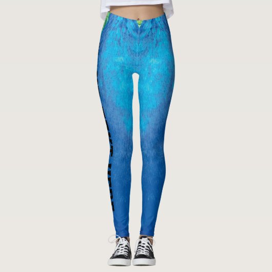 Peacock Blue Green Fether Art Custom Text hinzufüg Leggings (Vorderseite)