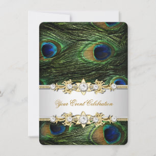 Peacock Blue Green Gold Elegantes Party Einladung