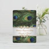 Peacock Blue Green Gold Hochzeit oder Verlobung Einladung (Stehend Vorderseite)