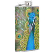 Peacock Blue Head mit bunten Schwanz Feathers Flachmann (Rechts)