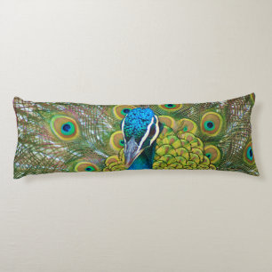 Peacock Blue Head mit bunten Schwanz Feathers Seitenschläferkissen