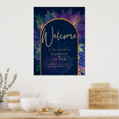 Peacock Blue Jewel Tones Floral Gold Text Wedding Poster (Küche)