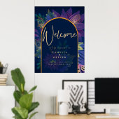Peacock Blue Jewel Tones Floral Gold Text Wedding Poster (Heimbüro)