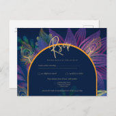 Peacock Blue Jewel Tones Floral Gold Text Wedding Postkarte (Vorne/Hinten)