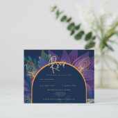 Peacock Blue Jewel Tones Floral Gold Text Wedding Postkarte (Stehend Vorderseite)