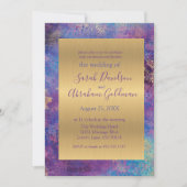 Peacock Blue Lila Abstrakte Goldhochzeit Einladung (Vorderseite)