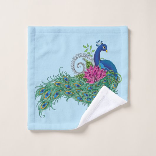 Peacock Blue Lotus Blume Henna Badhandtuch Set (Waschlappen)