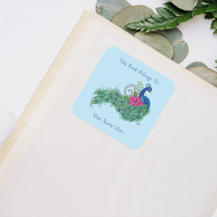 Peacock Blue Lotus Blume Henna Buchzeichen Quadratischer Aufkleber