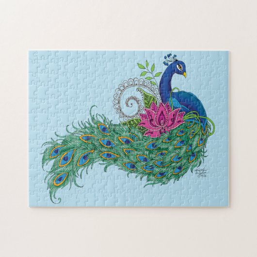 Peacock Blue Lotus Blume Henna Puzzle (Horizontal)