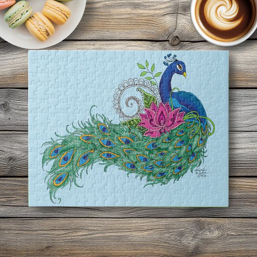 Peacock Blue Lotus Blume Henna Puzzle