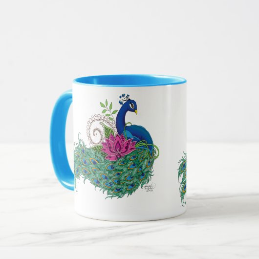 Peacock Blue Lotus Blume Henna Tasse (Vorderseite Links)
