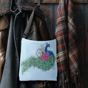 Peacock Blue Lotus Blume Henna Tragetaschen Mit Langen Trägern