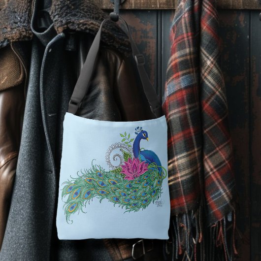 Peacock Blue Lotus Blume Henna Tragetaschen Mit Langen Trägern