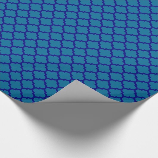 Peacock Blue Navy Blue Marokkanisches Quatrefolie Geschenkpapier (Ecke)
