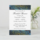 Peacock Blue Paisley Brautparty Einladung (Stehend Vorderseite)