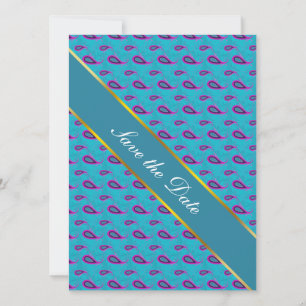 Peacock Blue Paisley Save The Date