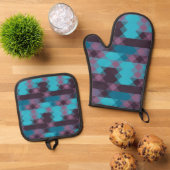 peacock blue, purple, topaz blue and thunder ofenhandschuh & Topflappen-Set (Oben Unten)