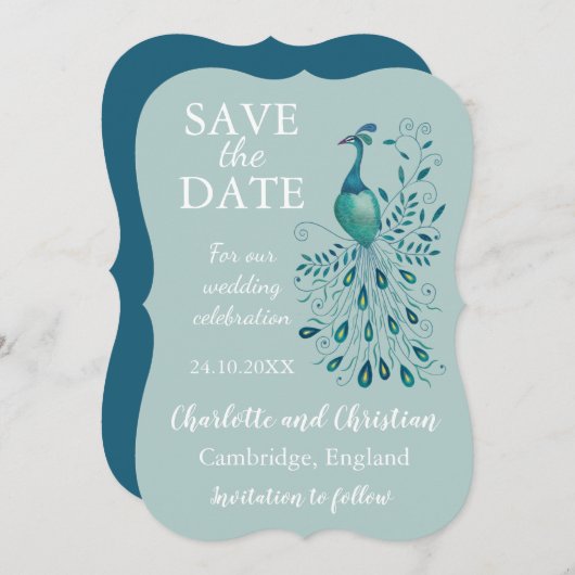 Peacock Blue Save the Date (Vorne/Hinten)
