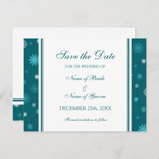 Peacock Blue Save the Date Winter Wedding Postcard Ankündigungspostkarte (Vorne/Hinten)