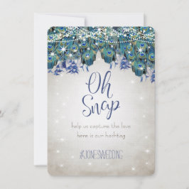 Peacock Blue Silver OH Snap Hochzeitshashtag Karte