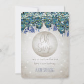 Peacock Blue Silver OH Snap Hochzeitshashtag Karte (Rückseite)