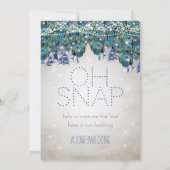 Peacock Blue Silver OH Snap Wedding Hashtag Card (Rückseite)