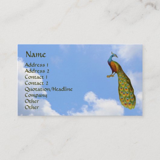 Peacock Blue Sky Nature Art Business Card Visitenkarte (Vorderseite)